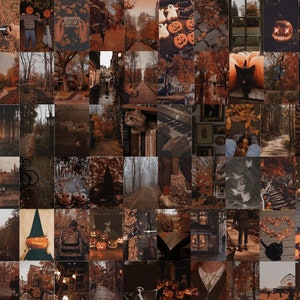100 PCS Autumn Wall Collage Kit Fall Aesthetic Decor Halloween Wall ...