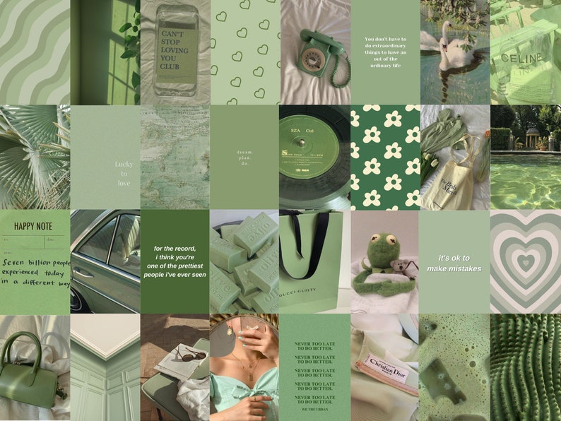100 PCS Sage Green Wall Collage Kit Aesthetic Sage Green Etsy