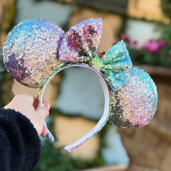 Rainbow sequin Minnie mouse ears