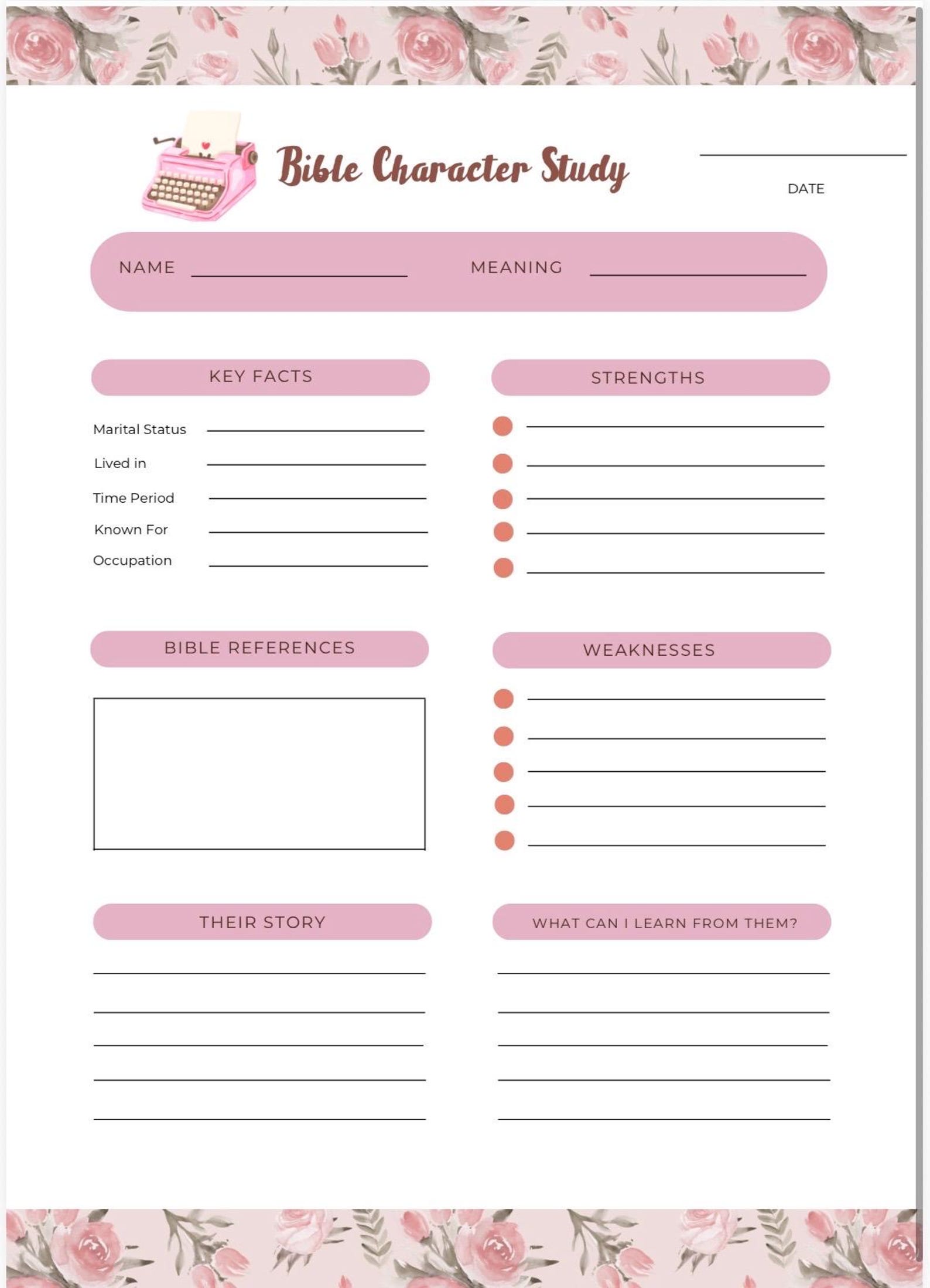 Bible Character Study Sheet Printable - Etsy