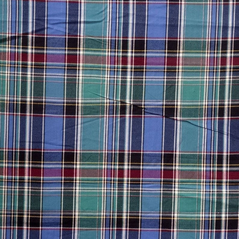 Cotton canvas fabric plaid blue and green plaid Etsy