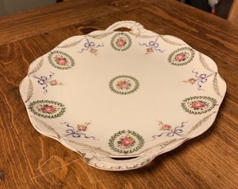 Pink with Gold Black Knight Floral medal Hohenberg Bavaria PINK Floral Dessert plate