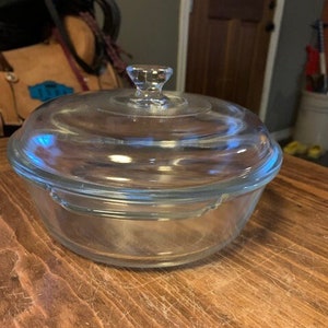 Vintage 1 1/2 Quart Clear Glass Anchor Hocking Fire King Casserole Dish with Lid
