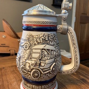 Avon Beer Stein Featuring Vintage Cars