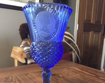 Fostoria azul cobalto, copa George Washington, copa Avon, Fostoria Avon vintage, fostoria azul, copa Fostoria, Fostoria Washington, Avon