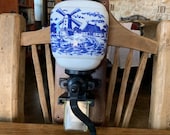 Delft Blue Coffee Grinder, Cast Iron and Porcelain
