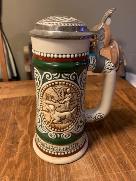 Vintage 1978 Avon Beer Stein "Rainbow Trout & English Setter" Made In Brazil