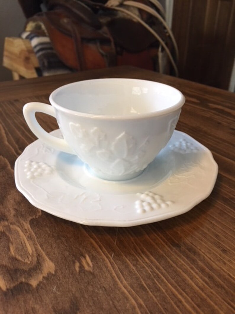Vintage Colony Harvest Milk Glass Cups and Saucers Indiana Etsy