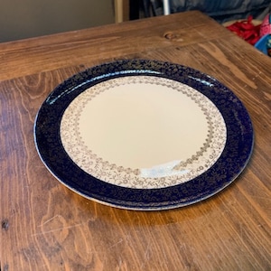 Vintage Taylor Smith Taylor Versatile Cobalt Band Gold Filigree Dinner Plate