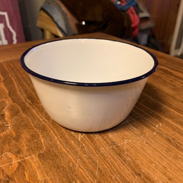 Blue and White Enamelware Soup/Cereal Bowl