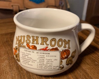 Vintage Mushroom Soup Bowl with Handle