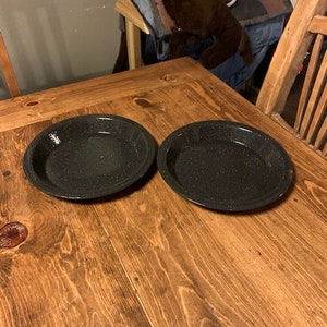 Black with White Speckling Enamelware Tin Plate