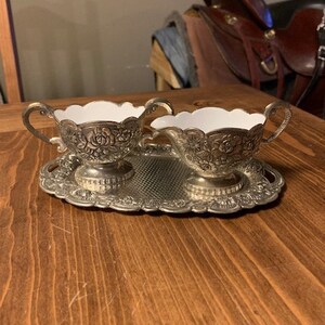 Silver Plate Art Nouveau Sugar And Creamer, Rose Embossed Serving Set