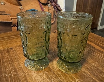 Vintage (Set of 2) Small Avocado Green Pedestal Glasses