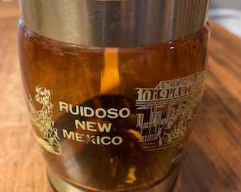 Vintage marrón vidrio Siesta Ware estilo taza mango de madera Ruidoso Nuevo México