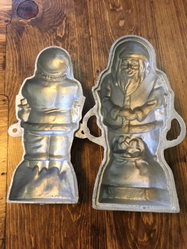 Renalde Heavy Cast Aluminum Standing Santa Claus Double Cake Mold 1950s Christmas