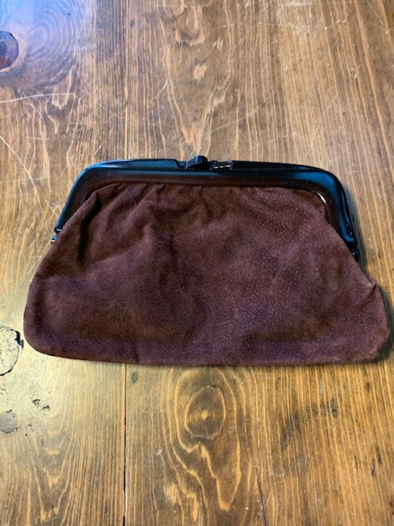 1970s Chocolate Brown Genuine Suede Leather Clutch