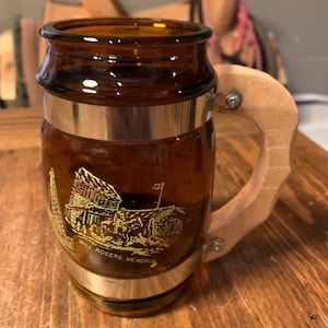 Vintage Brown Glass Siesta Ware Style Mug Wood Handle Oklahoma