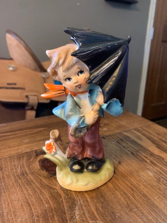 Boy With Umbrella Figurine - Etsy