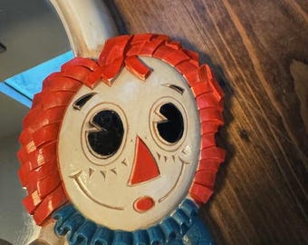 Vintage 'raggedy Ann and Raggedy Andy' Molded Plastic Mirror, C