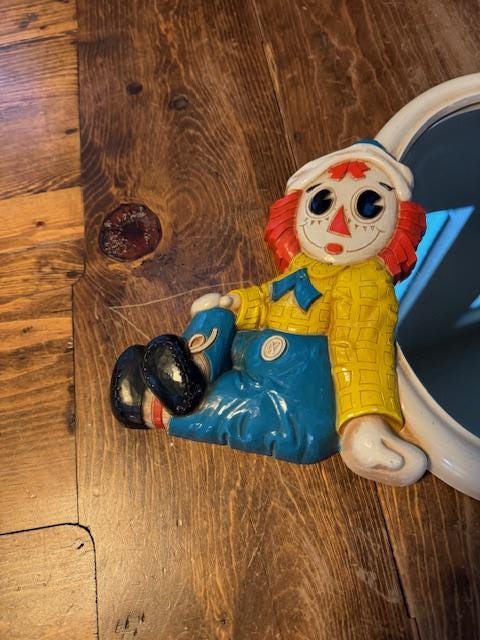 ビンテージ 1977's Raggedy Ann & Andy ミラー　壁掛け Vintage 'raggedy Ann and Raggedy Andy' Molded Plastic Mirror, C