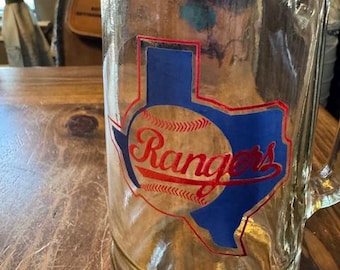 Vintage Texas Rangers Glass Beer Mug Stein