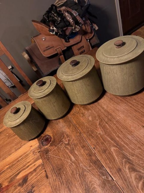木製キャニスター　4個セット　ヴィンテージ　アンティーク ヴィンテージキャニスター4個セット - Etsy 日本