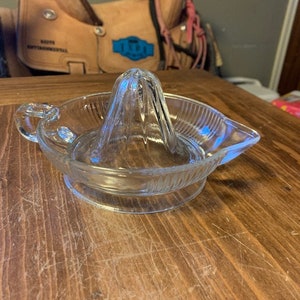 Large Mid Century Glass Citrus Juicer Vintage Reamer With Thumb-Hold