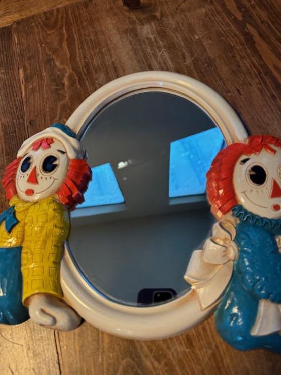 Vintage 'raggedy Ann and Raggedy Andy' Molded Plastic Mirror, C