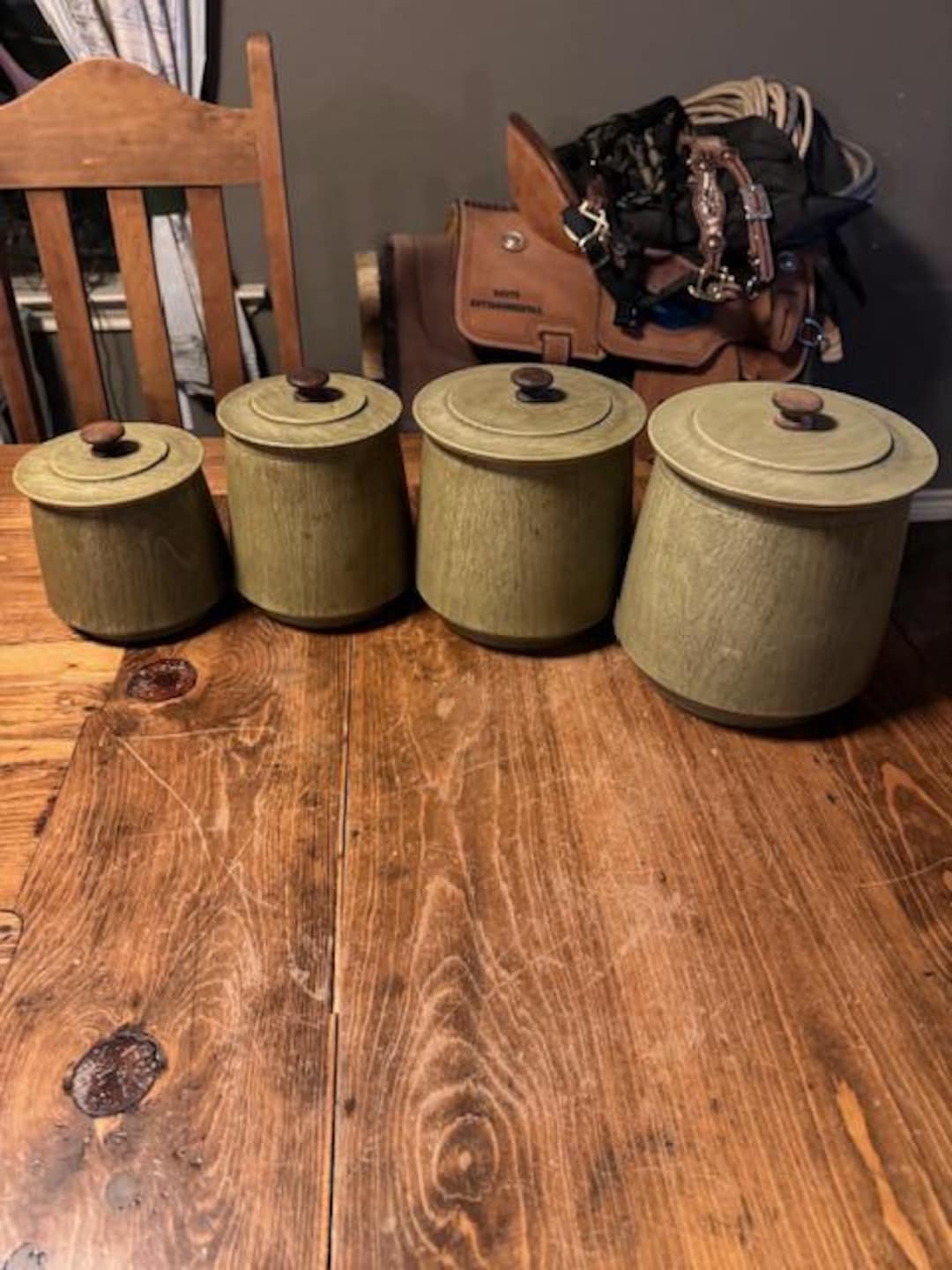 木製キャニスター　4個セット　ヴィンテージ　アンティーク ヴィンテージキャニスター4個セット - Etsy 日本