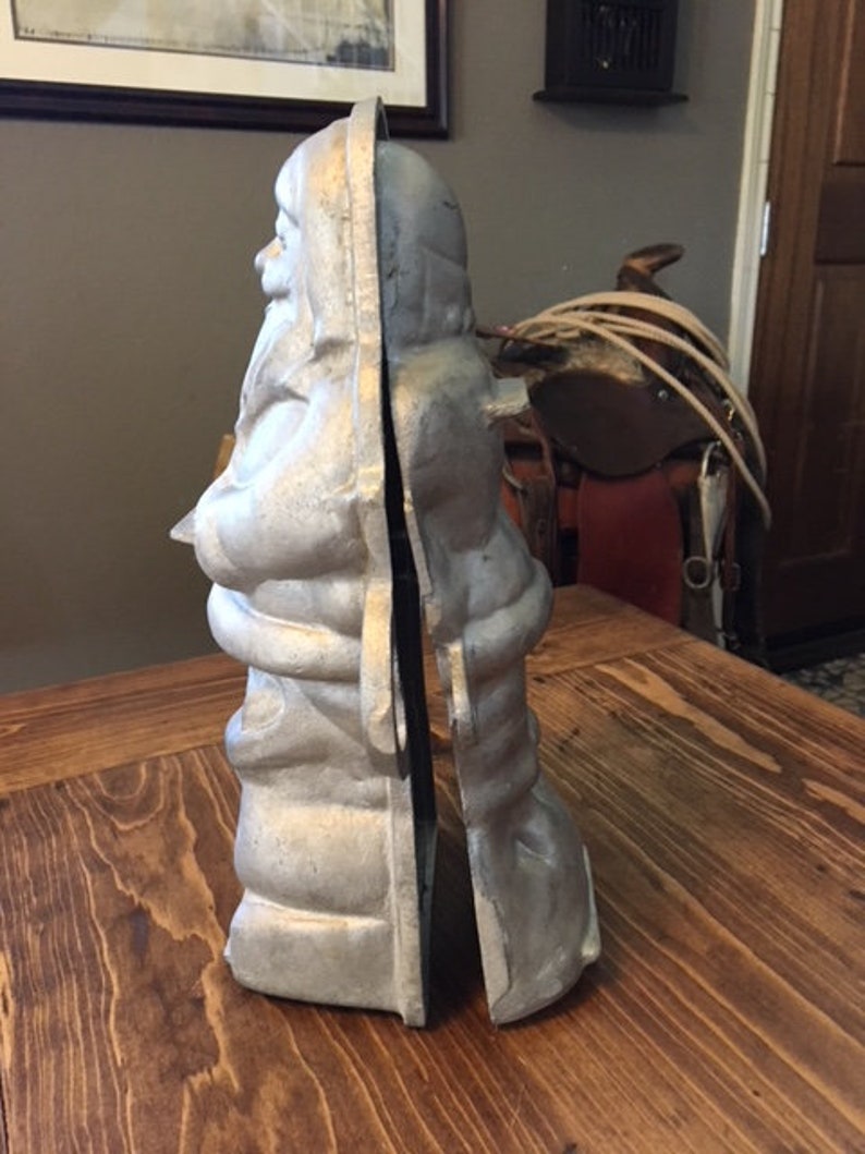 Renalde Heavy Cast Aluminum Standing Santa Claus Double Cake Mold 1950s Christmas