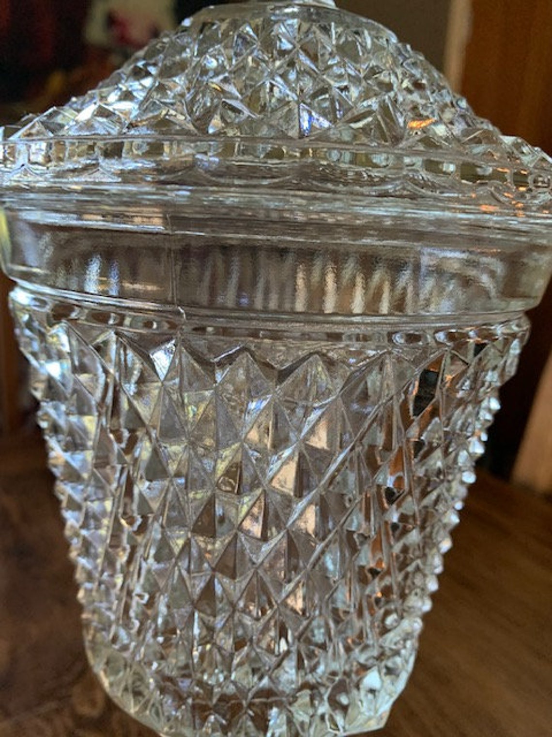 Large Vintage Covered Clear Glass Candy Dish on a Pedestal Etsy