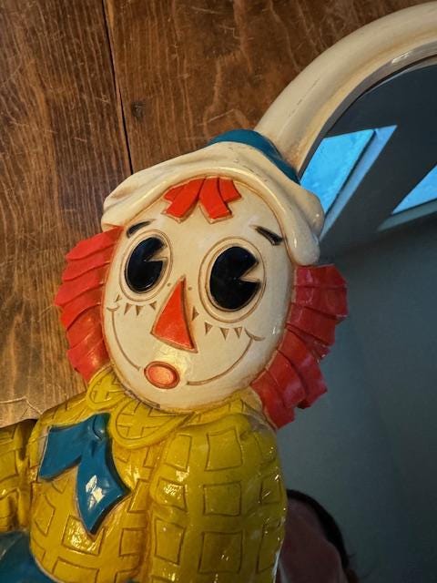 Vintage 'raggedy Ann and Raggedy Andy' Molded Plastic Mirror, C