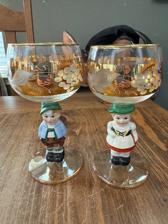 Set of 2 Boy and Girl Goebel West German Etched Crystal Wine Glasses, Hummel  Stem Glass - Etsy
