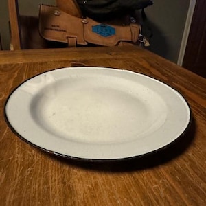Vintage Blue and White Speckled Enamelware Plate
