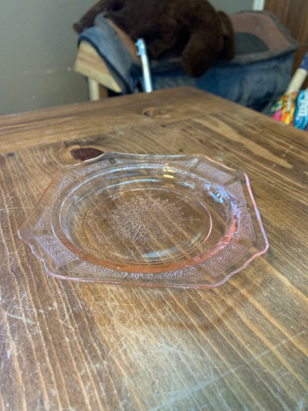 Pink Depression Glass Square Plate Etsy