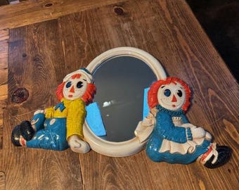 Vintage 'raggedy Ann and Raggedy Andy' Molded Plastic Mirror, C