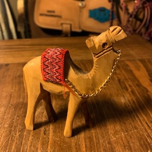 Camel Figurine with Red Saddle - Olive Wood Camel Made in the Holy Land