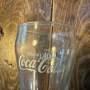 Vintage 1990s Enjoy Coke Coca-Cola Glass with Classic Lettering Retro Collectible Drinkware Nostalgic Coke Memorabilia