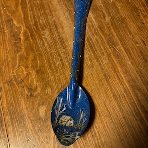 Vintage Hand Painted Blue Enamelware Ladle
