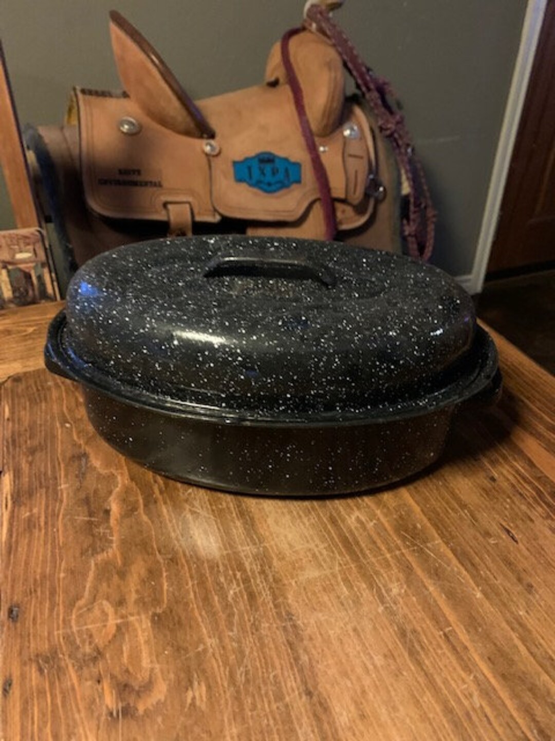 Black and White Speckled Enamelware Roasting Pan Etsy