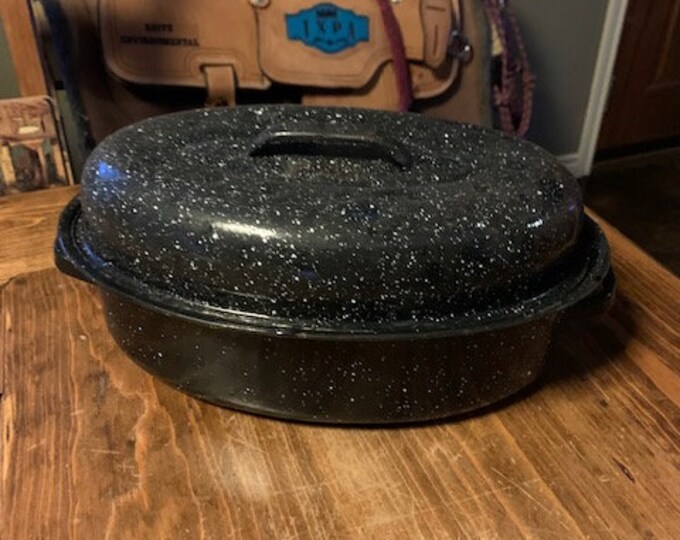 Black and White Speckled Enamelware Roasting Pan Etsy