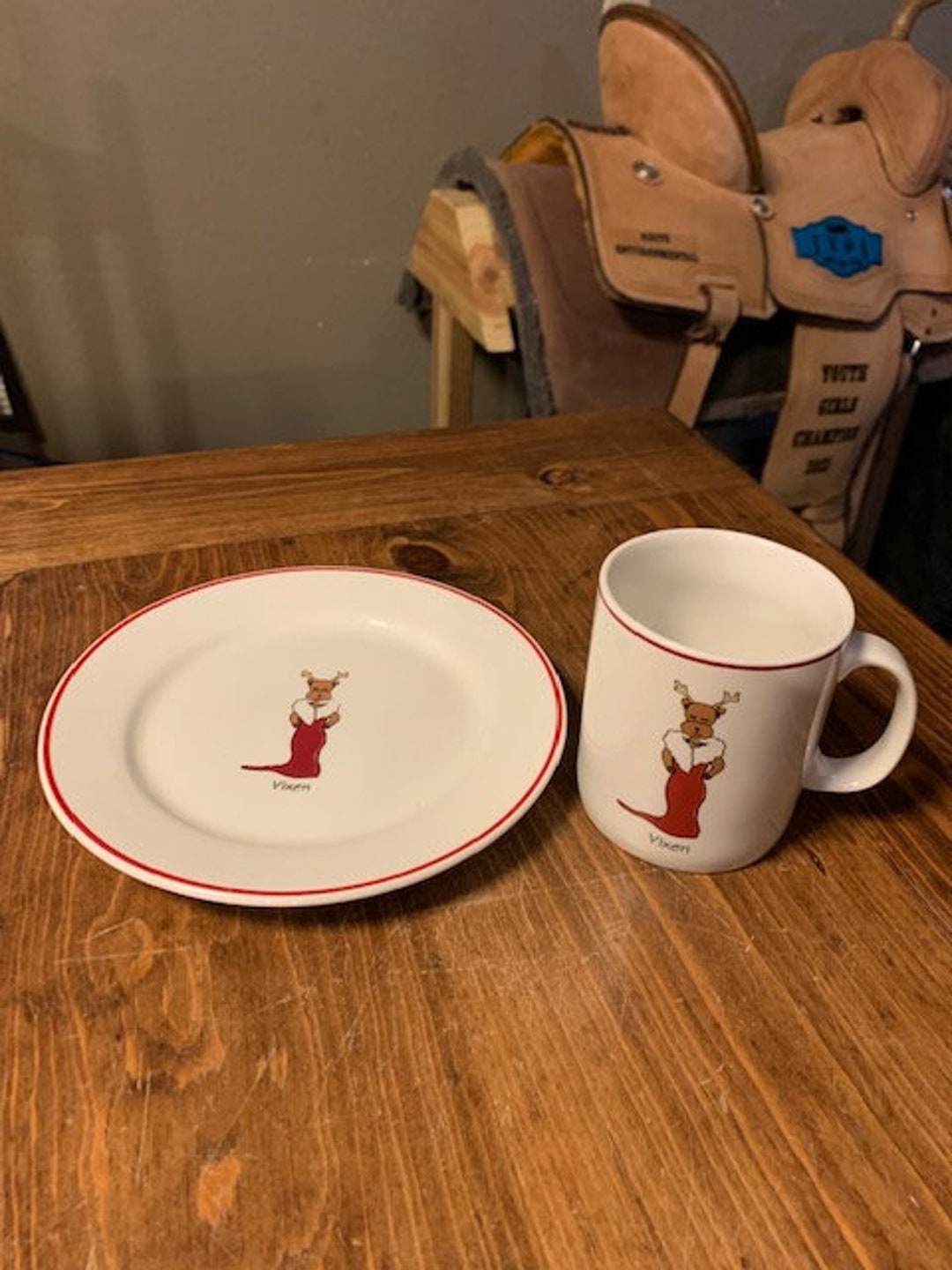Retro Vixen Reindeer Plate With Matching Mug Christmas Holiday Etsy