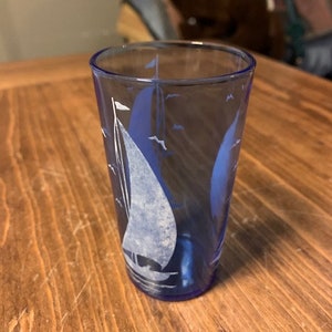 Vintage Hazel Atlas Cobalt Blue Sailboat Glass