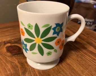 Vintage Green, Blue and Orange Floral Coffee Cup