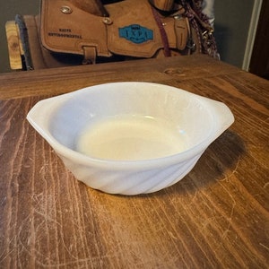 Set of 2 Vintage Fire King White Swirl Handled Dish