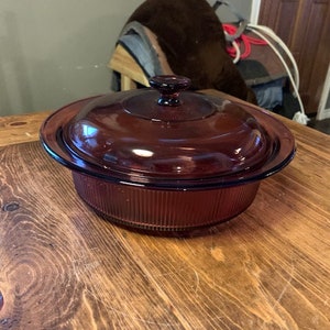 Pyrex Corning Visions Amber V-30-B Oven/Microwave 750ml Round Casserole with V 1 C Lid Vintage Corning Cranberry Purple With Lid