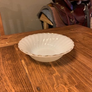 Vintage Fire King bowl gold rim, Fire King milk glass soup bowl, Anchor Hocking bowl
