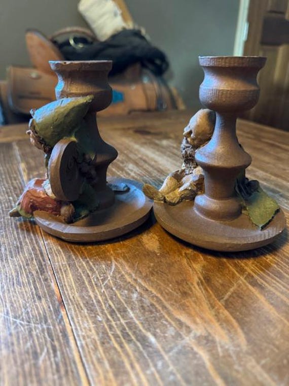 Tom Clark Gnome Set of 2 Wooden Wink Too and Mrs. Wink Candle