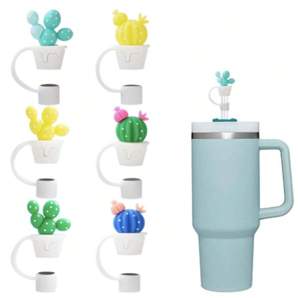 6 Piece Tumbler Cup Accessory Straw Charm 40 oz Tumbler Adorable Cactus Topper Drink Cup Cover for Tumbler Cup Straw Cap Straw Cover